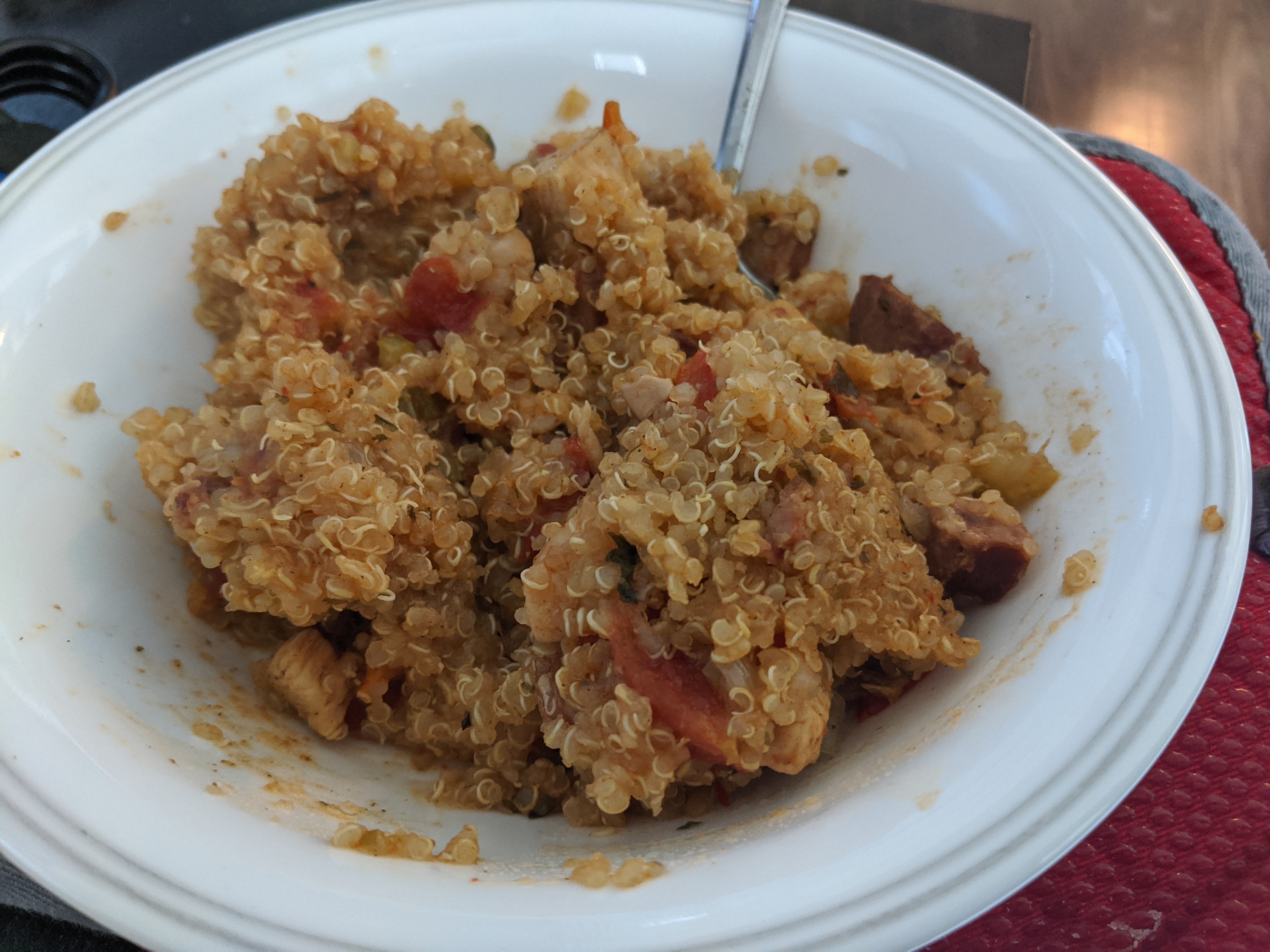 A picture of a bowl of jambalaya